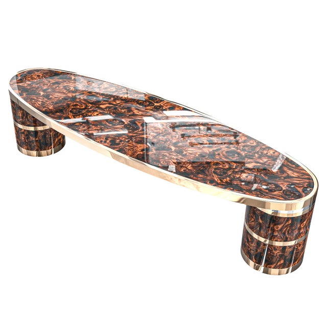 "Melagrana" Coffee Table With Burl Walnut and Bronze Details For Sale In Los Angeles - Image 6 of 6