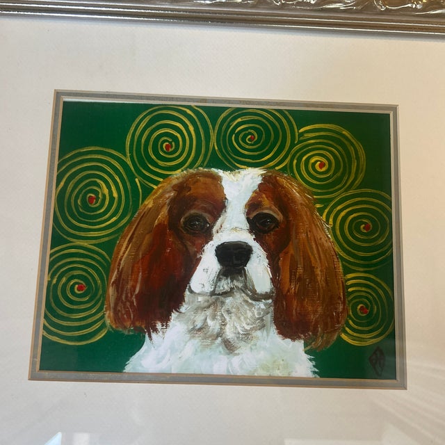 Contemporary King Charles spaniel portrait print by Judy Henn. Signed with monogram. Measures 17.5x15.5 framed. Check out...