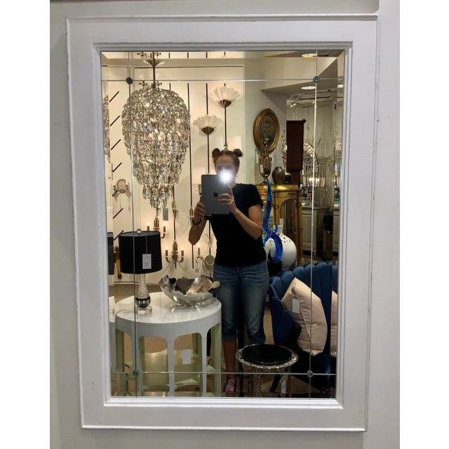 2020s Jonathan Charles Cut Medallion Distressed White Wall Mirror For Sale - Image 5 of 5