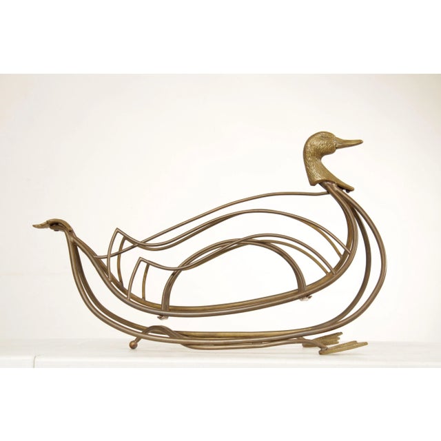 Mid-Century Modern Vintage Brass Goose Magazine Stand For Sale - Image 3 of 13