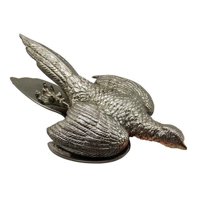 French Silver-Plate Pheasant Note Clip For Sale