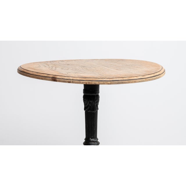 Metal Mid 20th Century Cast Iron Bistro Table With Oak Top For Sale - Image 7 of 8