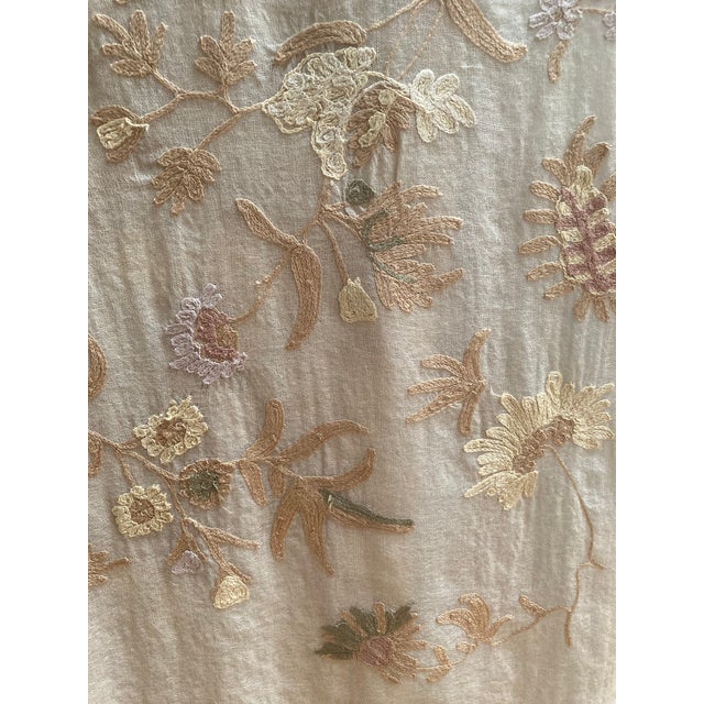 Beige Garden Party Embroidered Floral Decorative Throw Shawl For Sale - Image 8 of 11