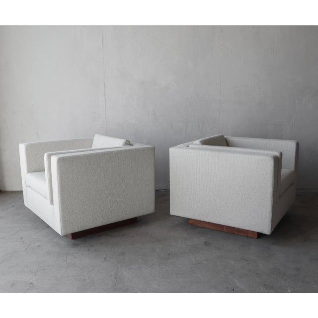 1990s Pair of Cube Plinth Base Lounge Chairs For Sale - Image 5 of 9