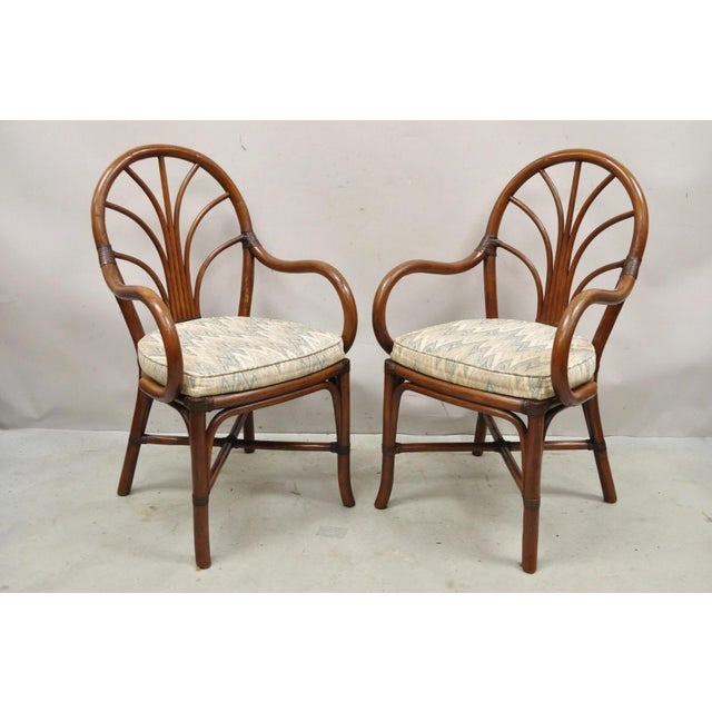 Vintage Bentwood Rattan Hollywood Regency Fan Back Dining Chairs - Set of 4 For Sale - Image 10 of 12