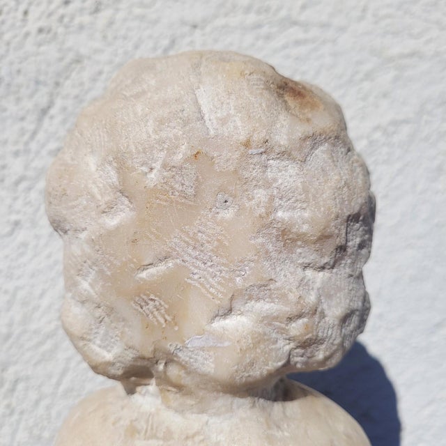 17th Century White Marble Putto Head on a Column For Sale - Image 12 of 18