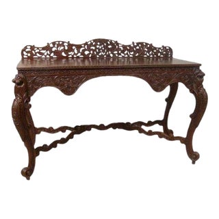 Anglo Indian Carved Rosewood Console / Writing Table For Sale