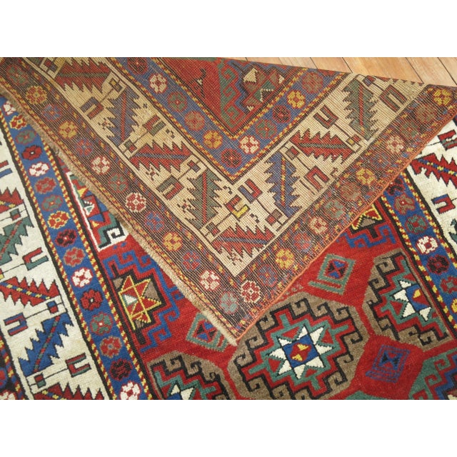 Textile Zabihi Collection Moghan Antique Caucasian Kazak runner - 3'6" x 7'7" For Sale - Image 7 of 8