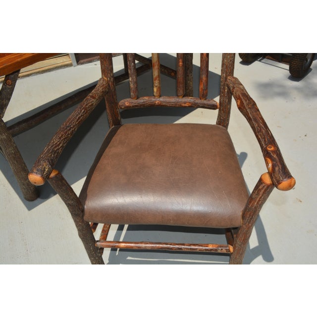 Vintage Americana West Log Wood Dining Table & 6 Brown Leatherette Chairs Furniture Set Rustic / Cabin - Set of 7 For Sale - Image 9 of 12