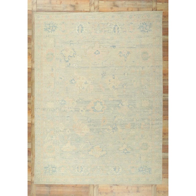 Baby Blue Vintage Pastel Oushak Rug, 08'10 X 11'11 For Sale - Image 8 of 9
