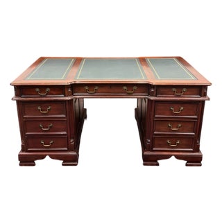 English Chesterfield Desk with Green Leather Top For Sale