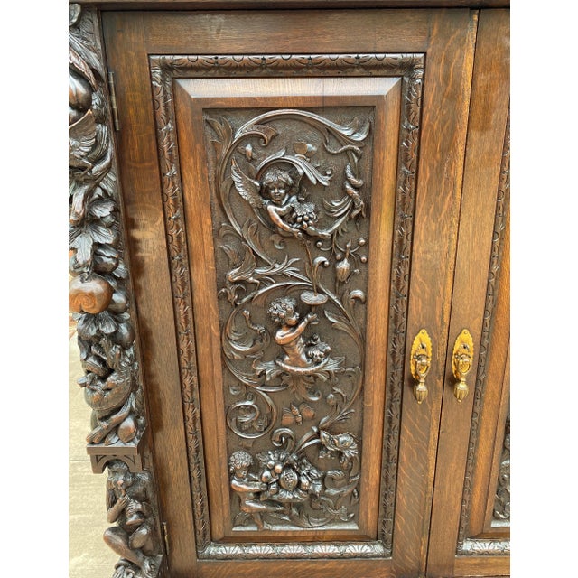 Wood Antique English Cabinet Chest Wardrobe Gothic Revival Oak Monkeys Rare C.1880s For Sale - Image 7 of 13