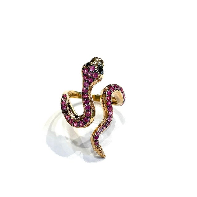 Mediterranean Bochic "Orient" Blue Sapphire & Red Ruby Serpent Ring In 18K Gold & Silver For Sale - Image 3 of 7