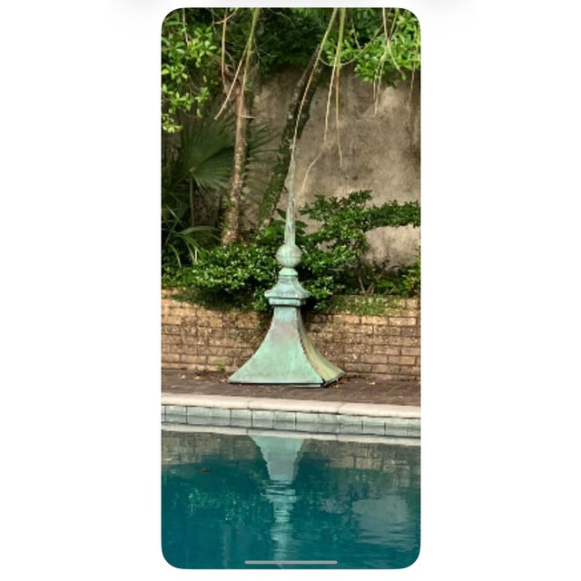 A Beautiful Copper Roof Finial with a Verdigris finish, great patina. Great addition around a pool or in a garden. c. 1890