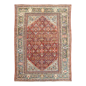 Antique Persian Sultanabad Rug in Red Background and Green Border 10 X 12'10
