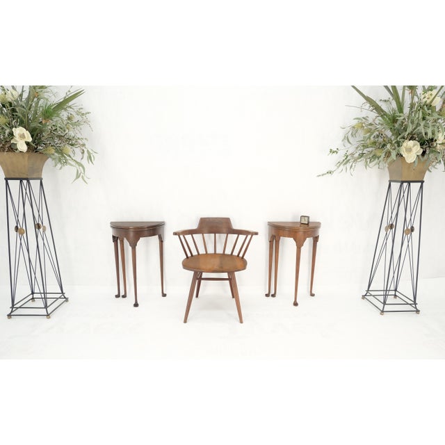 Pair Walnut Baker Demilune Flip Top Round End Side Console Occasional Table MINT