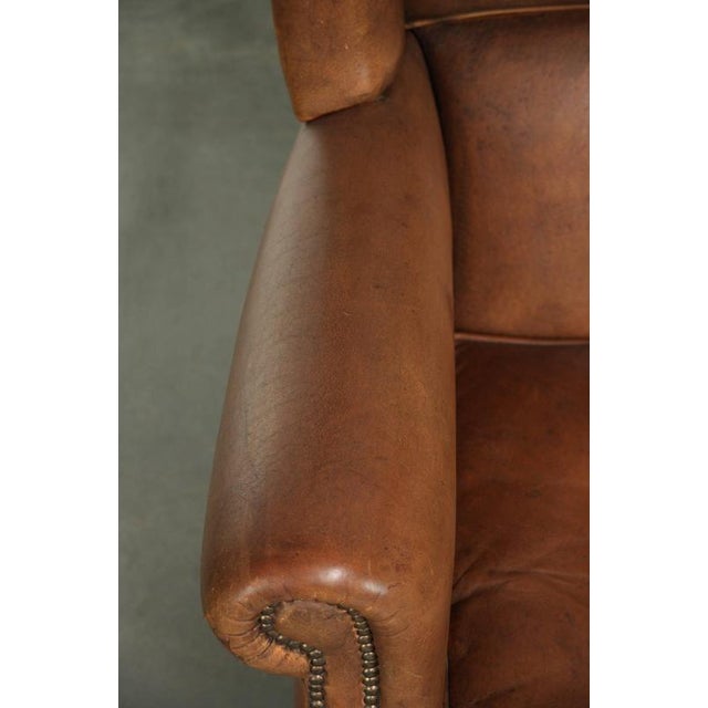 Sheepskin Wing Armchair in Warm Cognac Color For Sale - Image 7 of 13
