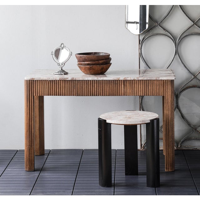 Contemporary Matthew Izzo Home Tambour Mango Wood Marble Topped Desk/Side Table For Sale - Image 3 of 6