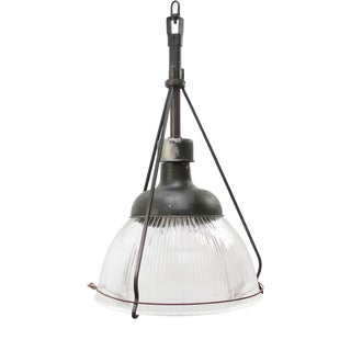 Large Industrial Pendant Light in Clear Pressed Prisma Glass from Holophane For Sale