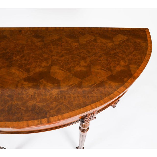 Vintage English Burr Walnut Parquetry Console Table, 1950s For Sale - Image 4 of 12