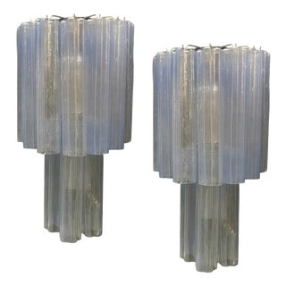 Large Murano Glass Light Blue Tronchi Wall Lights, 1980s, Set of 2 For Sale