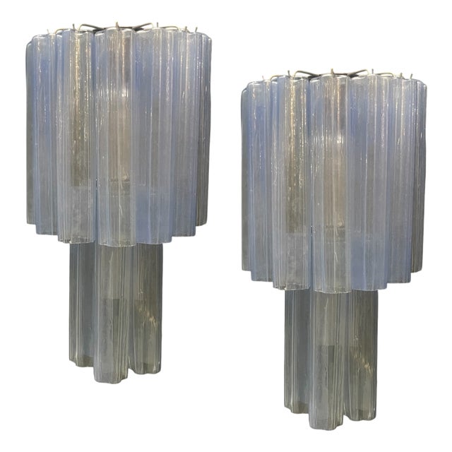 Large Murano Glass Light Blue Tronchi Wall Lights, 1980s, Set of 2 For Sale