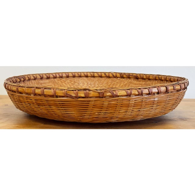 Vintage Large Round Woven Wicker Basket For Sale - Image 9 of 10