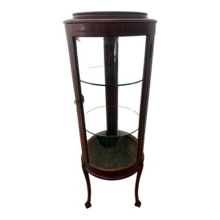Antique Corner China Cabinet Round Shape Curio Wavy Glass Two Shelves Mahogany For Sale