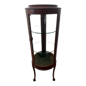 Antique Corner China Cabinet Round Shape Curio Wavy Glass Two Shelves Mahogany