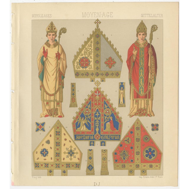 Racinet, Medieval Bishop Vestments & Gothic Mitres, 1888, Paper For Sale - Image 3 of 9