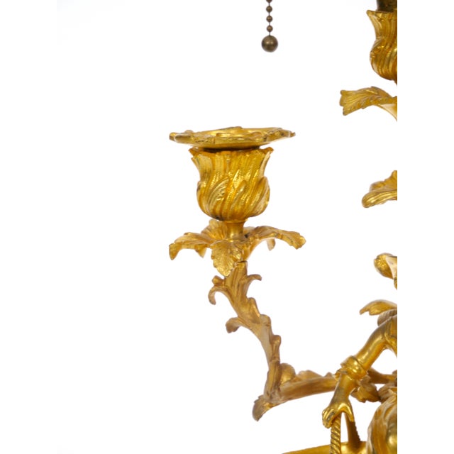 French Pair of Gilt Bronze Louis XVI-Style Three-Light Candelabra Table Lamps For Sale - Image 10 of 15