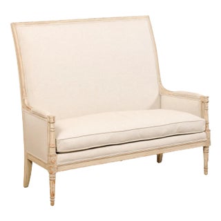 Mid 20th Century French Inspired High-Back Upholstered Settee For Sale
