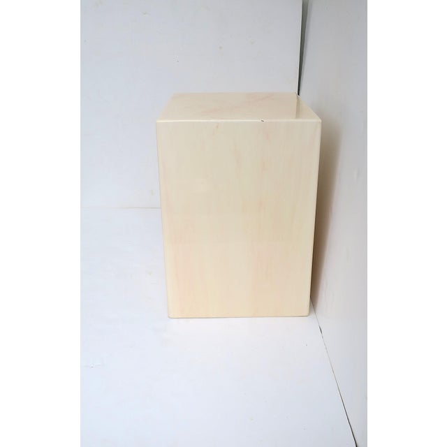 Paint Pedestal Side Table Marble Look For Sale - Image 7 of 12