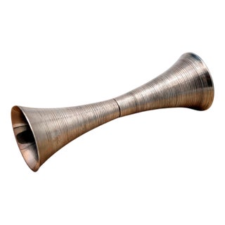 Circular Brushed Silver Candlestick with Round Base For Sale