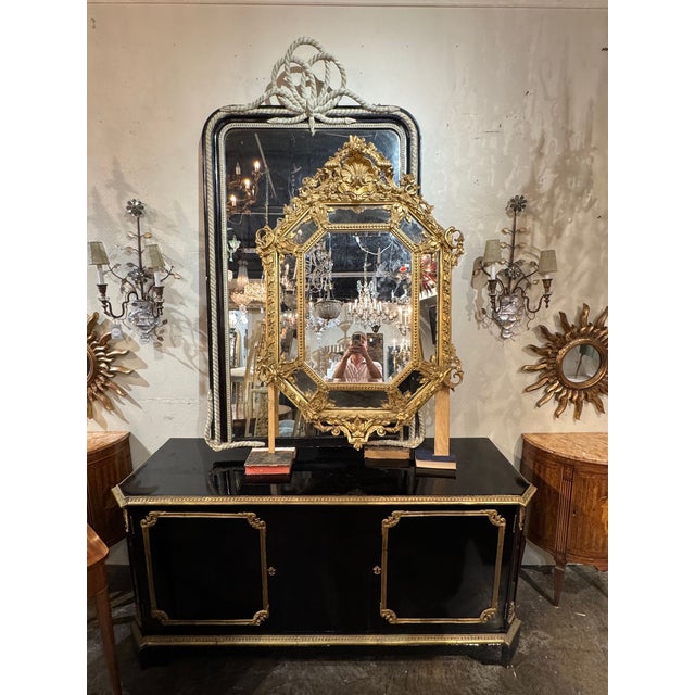 19th C. French Louis XV Giltwood Cushion Mirror For Sale - Image 9 of 9