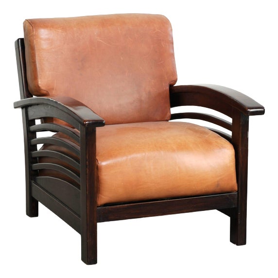 Art Deco Cowhide Leather Lounge Chair For Sale