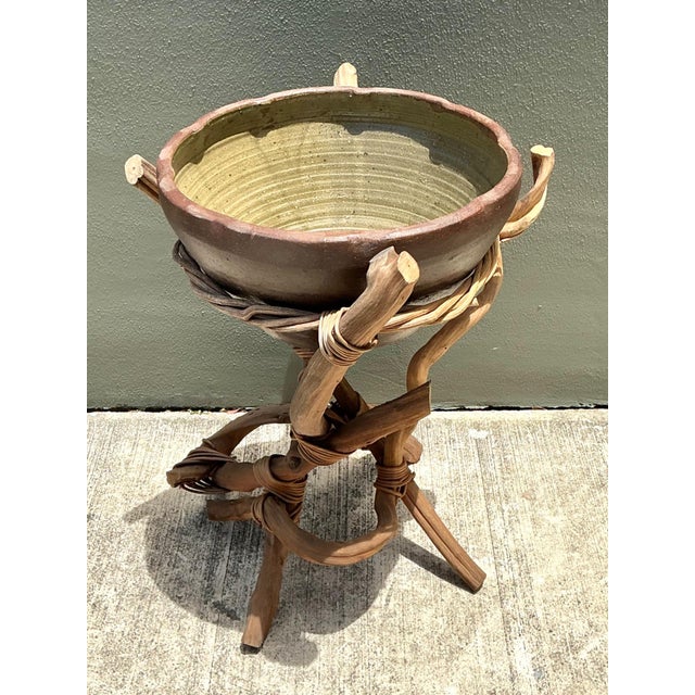 Vintage Twisted Wood and Pottery Plant Stand For Sale - Image 15 of 16