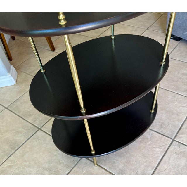 English Campaign Style Oval Wood & Brass 3-Tier Side Table For Sale - Image 12 of 18