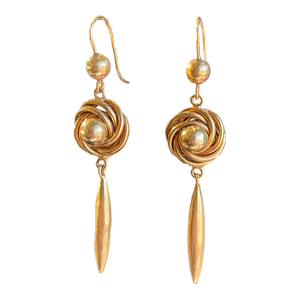 1900 - 1909 Antique Victorian Gold Earrings Love Knots, A Pair
