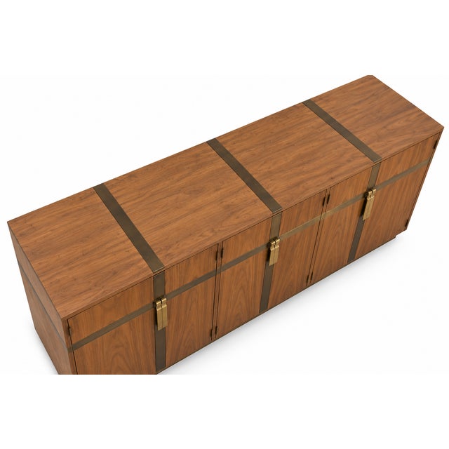 Mid-Century Modern Mid-Century Modern Brass Bound Walnut Credenza / Sideboard by Heritage For Sale - Image 3 of 9
