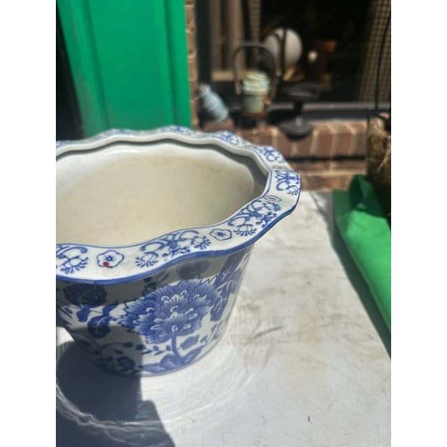 1970s 1970s Blue and White Floral Ceramic Planter For Sale - Image 5 of 7