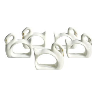 Vintage Mid Century Modern Ceramic Swan Napkin Ring Holders - Set of 5 For Sale
