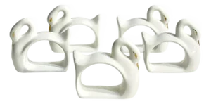 Vintage Mid Century Modern Ceramic Swan Napkin Ring Holders - Set of 5