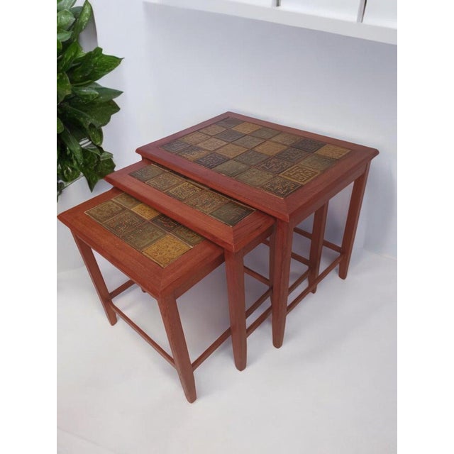 Mid-Century Danish Nesting Tables in Tiled & Teak Frame, 1970s, Set of 3 For Sale - Image 5 of 18