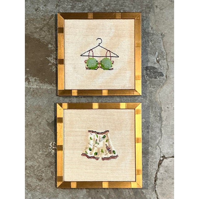 Wood Vintage Original Needlepoint Swimsuit - Set of 2 For Sale - Image 7 of 12