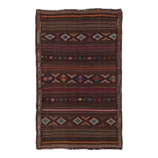Vintage Persian Soumak Kilim, Vibrant Jewel Tone Geometric Motifs - Rug & Kilim For Sale