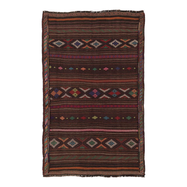 Vintage Persian Soumak Kilim, Vibrant Jewel Tone Geometric Motifs - Rug & Kilim For Sale