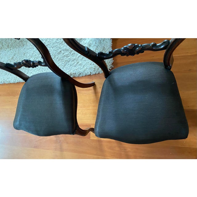 Antique Victorian Rosewood Balloon Back Chairs Pair Carved Central Splats For Sale - Image 4 of 12
