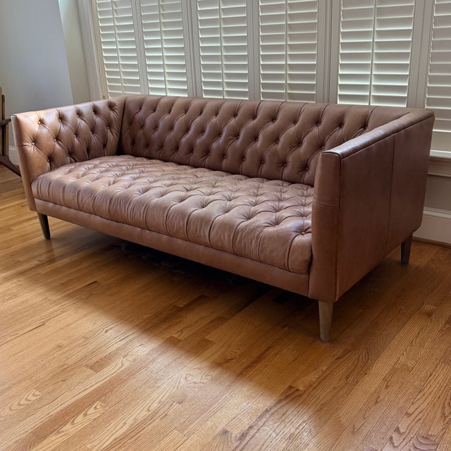 Crate & Barrel Rollins Leather Sofa For Sale In Washington DC - Image 6 of 9