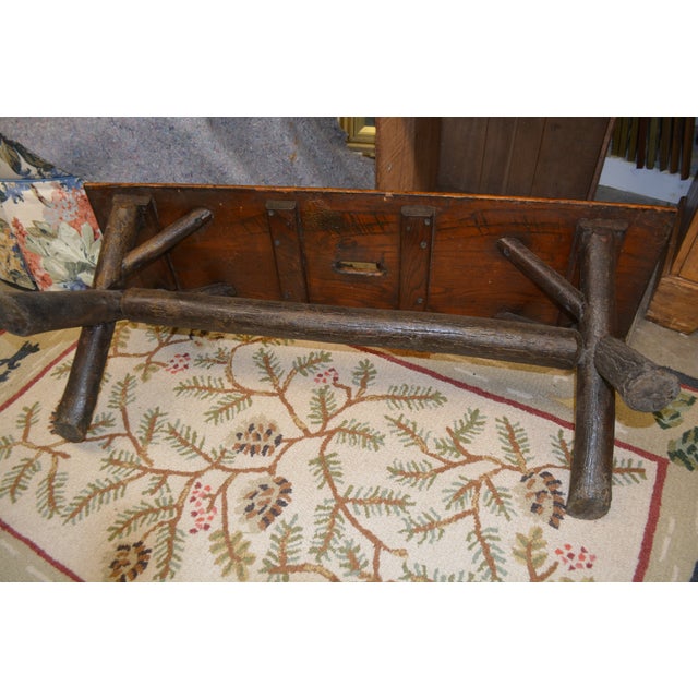 Vintage Old Hickory Indiana Wood & Log Criss Cross Ends Dining Bench Seat For Sale - Image 15 of 16